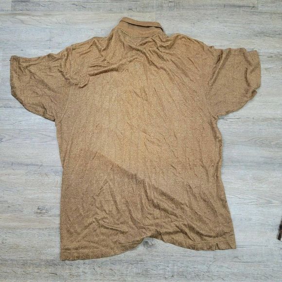 Vintage Joseph Abboud Polo T-Shirt Brown Solid Collared Short Sleeve Linen Mens - Picture 5 of 8